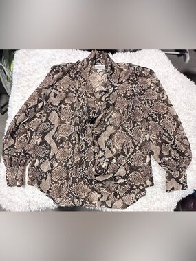 Altuzarra Brown and Cream Python Print Blouse with Georgette Bow